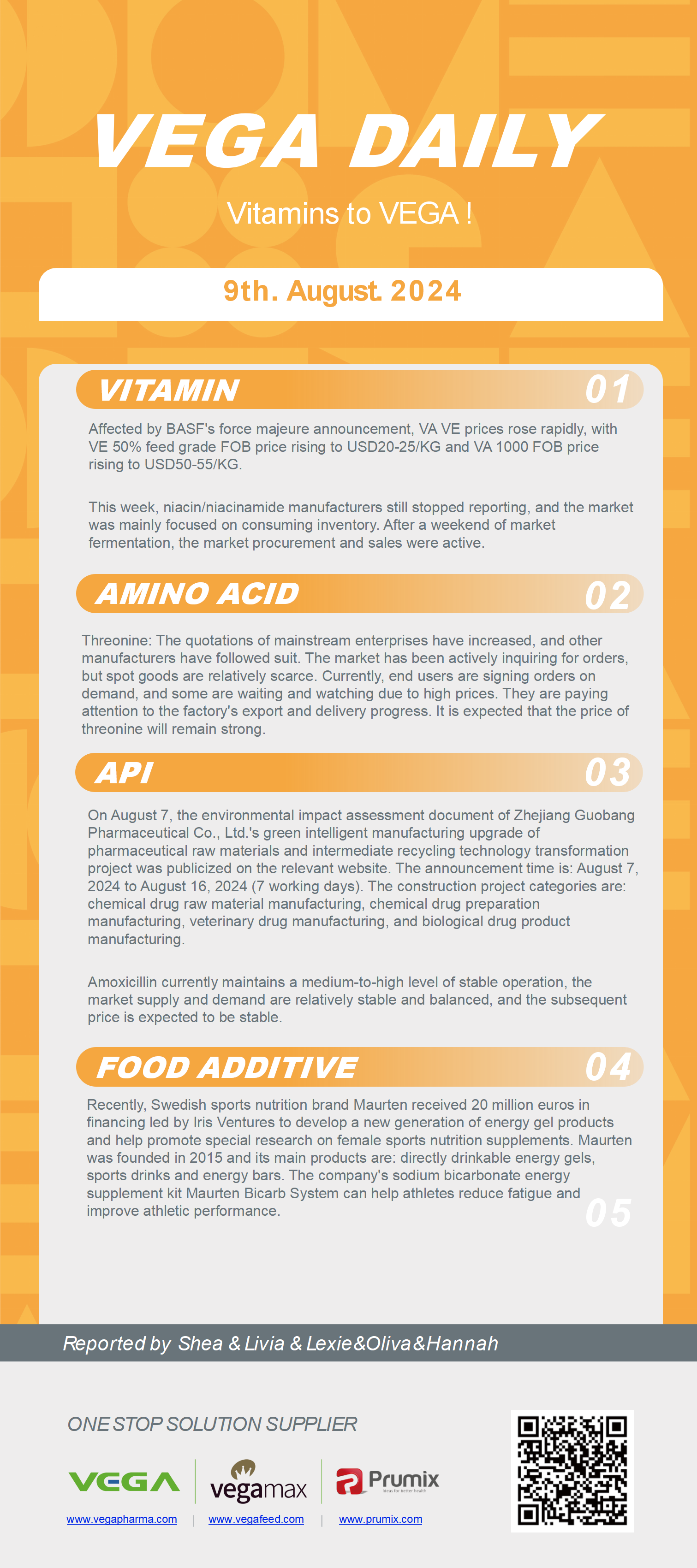 Vega Daily Dated on Aug 9th 2024 Vitamin Amino Acid APl Food Additives.png